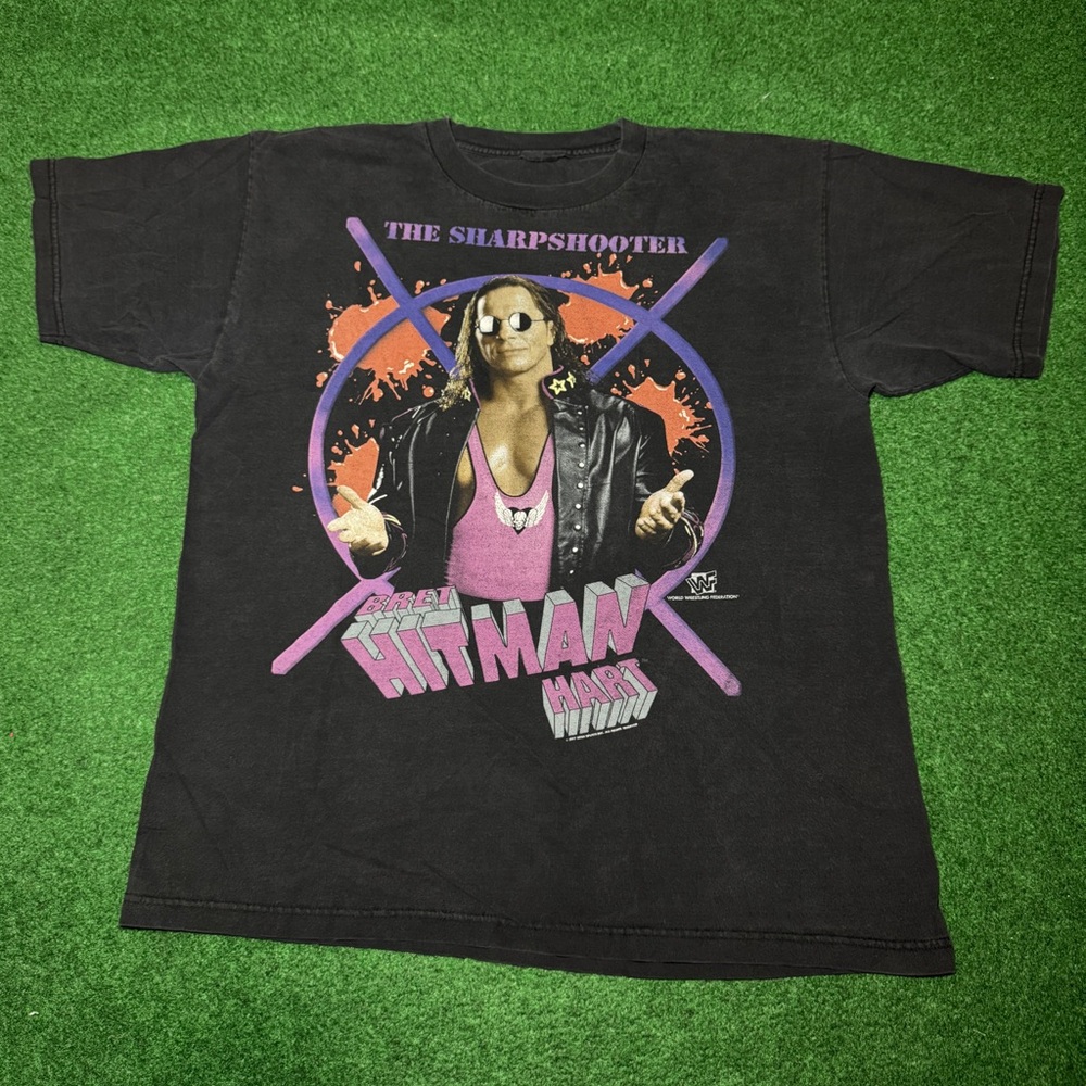 Vintage 90s Brett Hart Hitman Sharpshooter WWF RARE Wrestling XL T Shirt